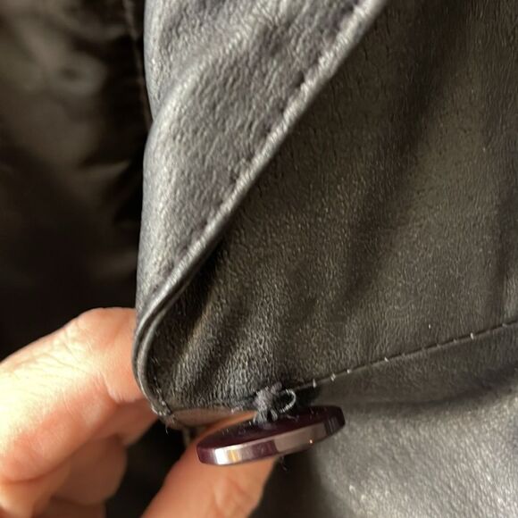 Vintage 90s Ladies Black Leather Trench Coat Full Length Long Large 80s Mob Wife - Picture 14 of 14